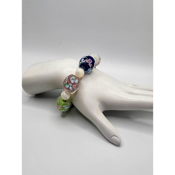 Lampwork Glass Floral Bead Bracelet Craft Lot Multicolor 16.5mm Beads - Picture 2 of 7